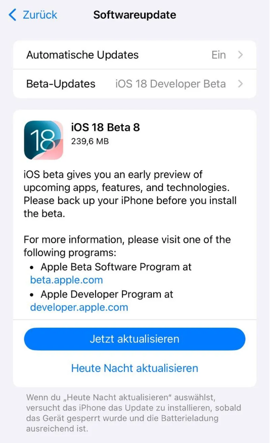 礼泉苹果手机维修分享苹果 iOS / iPadOS 18 开发者预览版 Beta 8 发布 